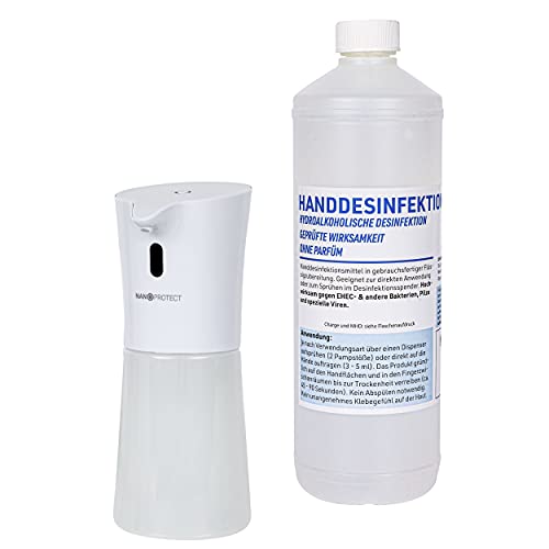 Nanoprotect | Automatischer Desinfektionsspender + 1 Liter Handdesinfektion | Infrarot Sensor | Kontaktloser Alkohol Desinfektionsmittelspender