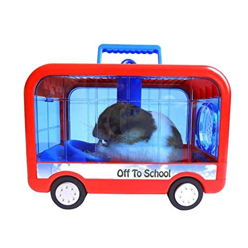 JIAWEIIY Tragbares Hamsterkäfig, Campusbus-Nest, niedlicher Hängematte, zum Mitnehmen von kleinen Haustieren, Hamster, Eichhörnchen, Meerschweinchen, Chinchillas (rot)