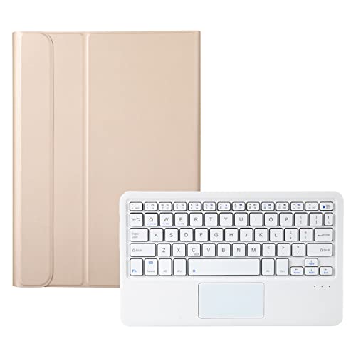 ohfruit Kabellose Tastatur-Hülle mit Bluetooth-kompatibler 3.0-Tastatur-Hülle mit Trackpad, praktisch Gold und Weiß