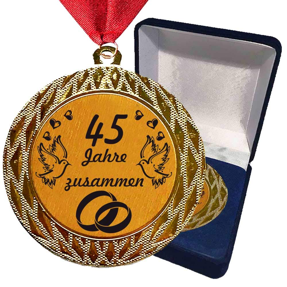 Larius Group Medaille Orden 45 Jahre zusammen Hochzeitzeit Hochzeitzeitsgeschenk Geschenk Auszeichnung Ehrenorden Wunschtext (mit Schachtel)
