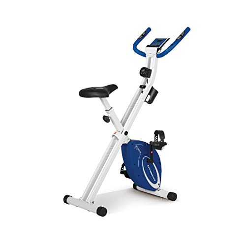 Ultrasport F-Bike Design, Fahrradtrainer, Heimtrainer, faltbares Fitnessbike mit Gelsattel, Flaschenhalter, LCD-Display, Handpulssensoren, kompakt und klappbar, belastbar bis 110 kg, Navy