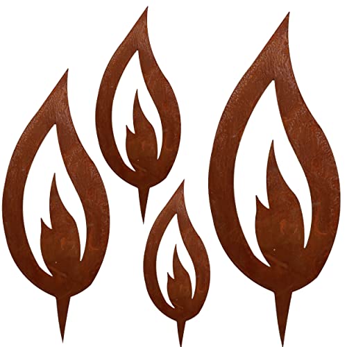 Rostikal | Edelrost Metall Flammen in 4er Set | Weihnachtsdeko rostig | Kerzen Rostoptik