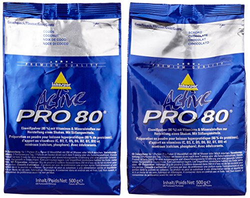 Inkospor Active Proteinshake Pro 80 Beutel 2er Mix Pack (2 x 500 g) Schoko/Cocos, 1er Pack (1 x 1 kg)