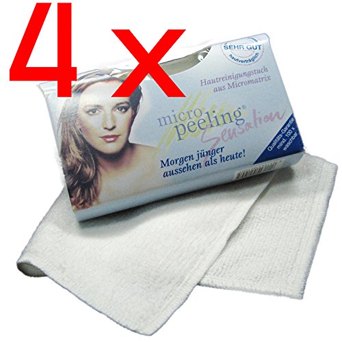 4 x Micro Peeling Sensation Gesichtsreinigungstuch | 25 x 30 cm | weiß