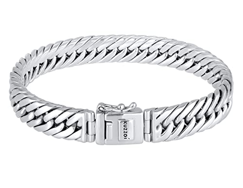 kuzzoi Buddha Silber-Armband für Herren, handgefertigtes Panzer-Armband aus echten massiven 925 Sterling Silber poliert, Herren-Armband Gravur, 10mm breit, 43g schwer 0210560118_19