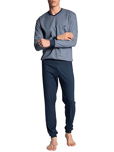CALIDA Herren Pyjamaset Relax Choice, blau aus 100% Baumwolle, mit weichem Griff und brillanten Glanz, Größe: 56