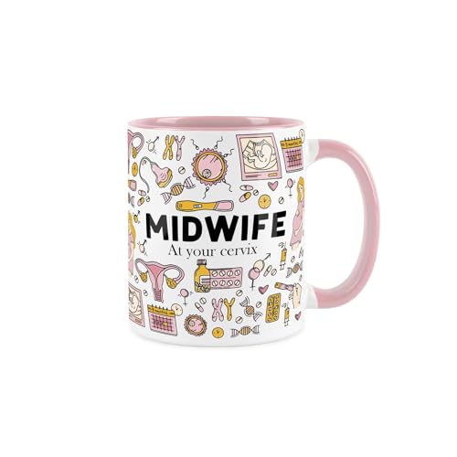Purely Home Tasse mit Hebammenmotiv, lustiges Geschenk für Tee/Kaffee, heiße Getränke, rosa Keramiktasse für Hebammen/Fruchtbarkeitsärzte
