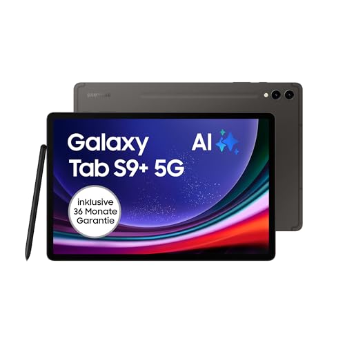 Samsung Galaxy Tab S9+ Android-Tablet, 5G, 256 GB / 12 GB RAM, MicroSD-Kartenslot, Inkl. S Pen, Simlockfrei ohne Vertrag, Graphit, Inkl. 36 Monate Herstellergarantie [Exklusiv bei Amazon]
