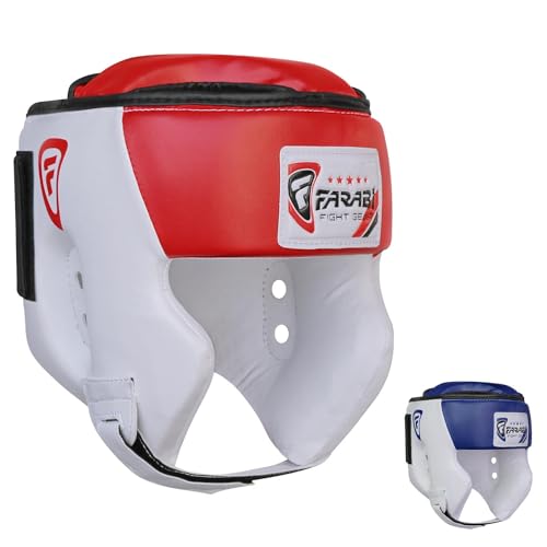 Farabi Sports kopfschutz Boxen Helmet with Adjustable Strap, Box kopfschutz Open Face kopfschutz MMA, Muay Thai, Sparring, Kampfsport, Karate, Boxing Helmet (M, White/Red)