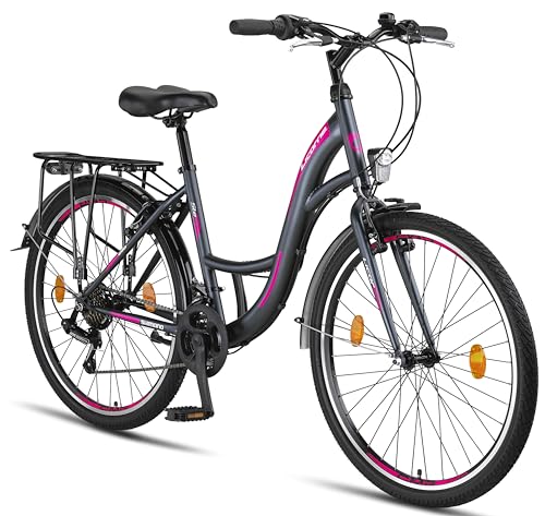 Licorne Bike Stella Premium City Bike in 24 Zoll - Fahrrad für Mädchen, Jungen, Herren und Damen - 21 Gang-Schaltung - Hollandfahrrad - Anthrazit (26 Zoll, Anthrazit)