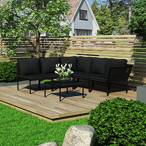 OUSEE 6-TLG. Garten-Lounge-Set mit Auflagen Schwarz PVC