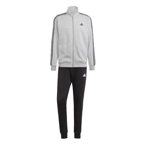 Adidas Herren Basic 3-Streifen Fleece Trainingsanzug, L, Medium Grey Heather/Black, L