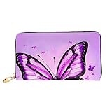 ZYVIA Violette Schmetterlings-Ledergeldbörse, Ledermaterial, wasserdicht, Reißverschluss-Design für Haltbarkeit, 12 Kreditkartenfächer, 3 Geldfächer, entworfen für modische Mädchen und Frauen,