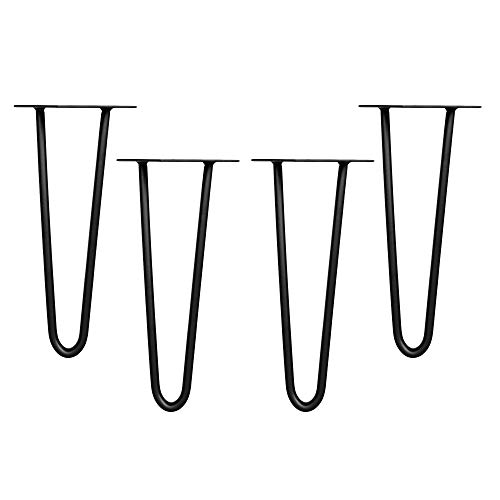 Melko 4 Stück Hairpin Legs Haarnadel Tischbeine aus 12mm Stahl Tischfuß inkl. Bodenschoner | Höhe 36 cm, 2 Streben, Schwarz