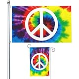 Lyiukz Peace-Zeichen Batikflagge, 90 x 150 cm, doppelseitig, Hippie-Flaggen und Gartenflaggen, 30,5 x 45,7 cm, Weltfriedenszeichen, Outdoor-Banner, Hof, Innendekoration, UV-beständig, lichtbeständig