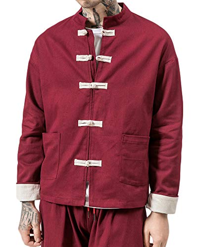 PengGengA Chinoiserie Mantel Tang-Anzug Jacke Für Männer Chinesische Kleidung Burgunderrot XL