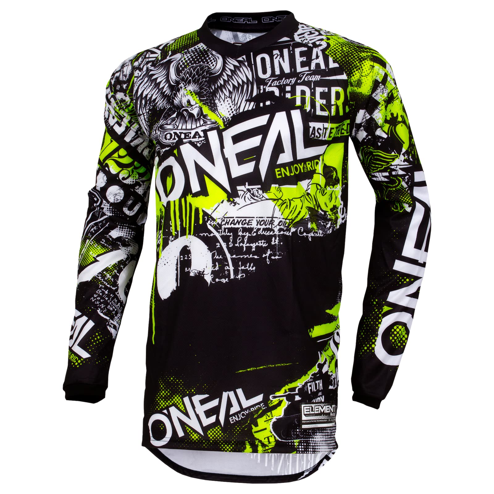 O'NEAL | Motocross-Shirt Langarm | MX MTB Mountainbike | Passform für Maximale Bewegungsfreiheit, Eingenähter Ellbogenschutz | Element Jersey Attack | Erwachsene | Schwarz Neon-Gelb | Größe S
