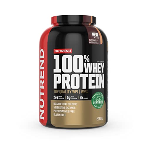 Nutrend 100% Whey Protein Powder Muscle Building and Recovery Powder With Glutamine and Amino Acids, 2250g Chocolate Hazelnut