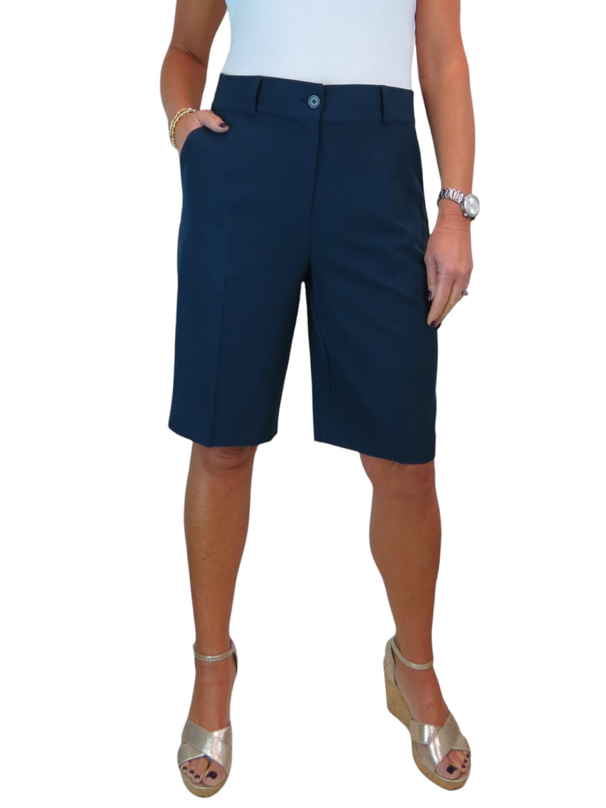 ICE Damen Smart Casual Shorts Waschbar Tailored Marine-Blau 34-48 (38)