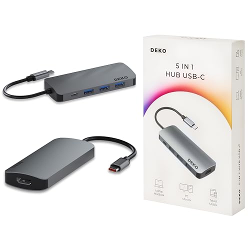 Deko LITE Hub USB C Dockingstation 5in1 PD 100W HDMI 4k 60Hz 3xUSB 3.1 5Gbps für iPhone 15/15 Pro, MacBook Pro/Air, iPad Pro, Surface, XPS, Thinkpad, Galaxy