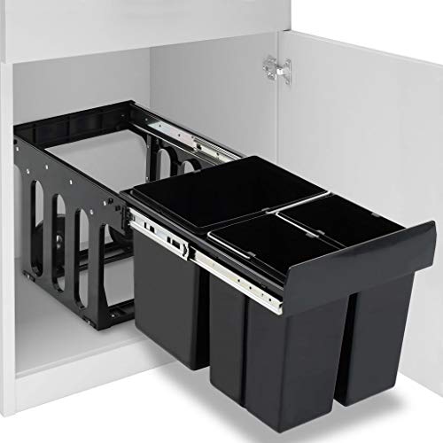 Ksodgun Abfallbehälter für Küchenschrank Abfalleimer Mülltrennsystem für die Küche Ausziehbar Soft-Close 48 L - DREI Separate Behälter