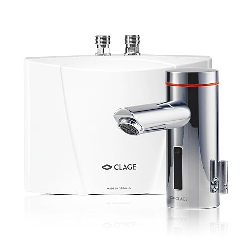 CLAGE MBX3 Lumino elektronischer Klein-Durchlauferhitzer mit Sensorarmatur, für hygienisches + effizientes Händewaschen, 3,5kW mit Stecker, druckfest, VDE-GS geprüft, 1500-15113
