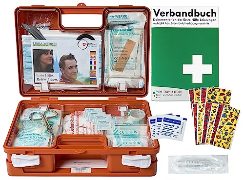 Erste-Hilfe-Koffer Kita incl.Hygiene-Ausstattung nach DIN 13157 für Betriebe + DIN/EN 13164 für KFZ - mit Verbandbuch & Wundreinigung