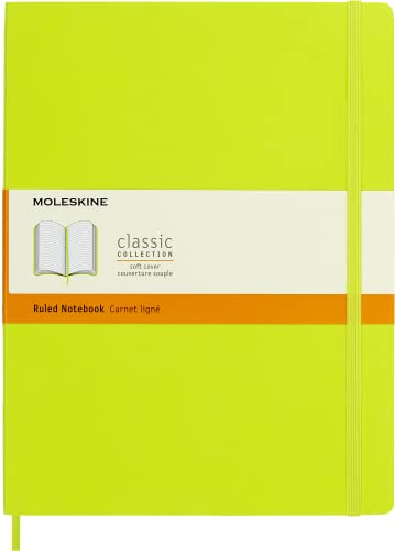 Moleskine - Klassisches Notizbuch, Linierte Seiten, Softcover und elastischer Verschluss, Größe 19 x 25 cm, Farbe zitronengrün, 192 Seiten