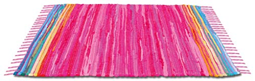 Bestlivings Flickenteppich 70 x 180 cm aus handgewebter Baumwolle in Pink - Rosa, viele Variationen
