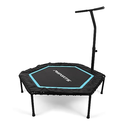 Fitness Trampolin Premium mit Klappfunktion und Haltestange für Indoor und Outdoor | mit Höhenverstellung 150 kg Belastbarkeit | Fitnessstudio oder zu Hause (Blau)