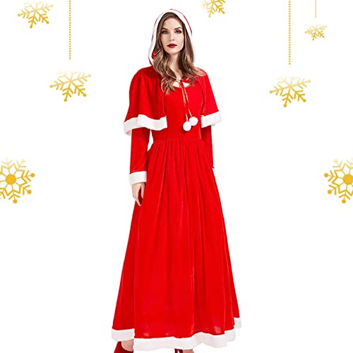 Huaxingda Frau Weihnachtsmann Kostüm - 2-teilige Weihnachtskostüme für Damen,Langärmliges Weihnachtskleid mit Weihnachtsmann und Frau Claus für Familientreffen, Alltagskleidung