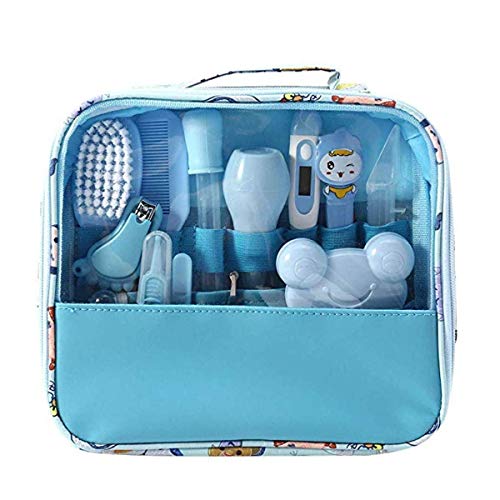 Baby Pflegeset | 13-teiliges Baby Pflege Produkte | Baby Pflegeset Erstausstattung | Nagel und Nasen Pflege mit Tasche mit Handtasche (Blau)