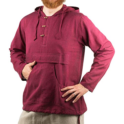 KUNST UND MAGIE Herren bunt alternativ Hoodie Fischerhemd Kapuze Kängurutasche, Größe:3XL, Farbe:Bordeaux