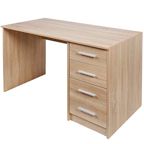 BAKAJI Schreibtisch mit Kommode mit 4 Schubladen Tisch Computertisch Holz Eiche, Verbundholz Metall, Standard