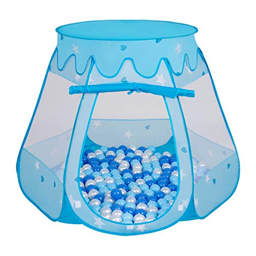 SELONIS Baby Spielzelt Mit Plastikbällen Zelt 105X90cm/100 Bälle Plastikkugel Kinder, Blau:Babyblau-Blau-Perle