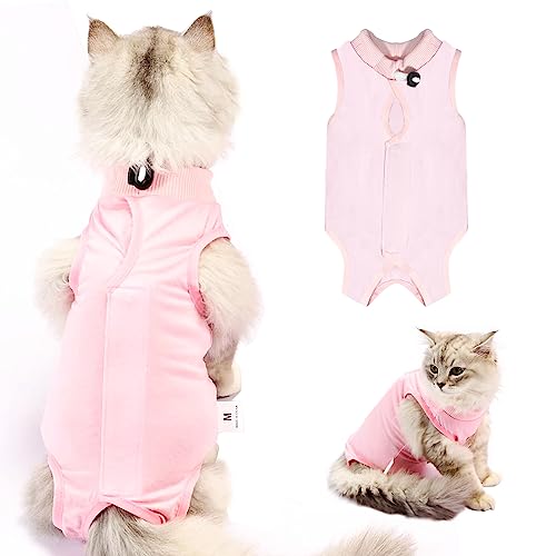 CGLRybO Katzen Professioneller Genesungsanzug bei Bauchwunden oder Hautkrankheiten, E-Halsband Alternative für Katzen und Hunde, Nach Operationen tragen, Pyjamaanzug (Rosa, S)