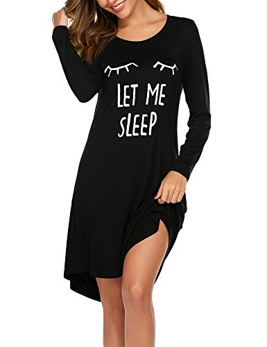 MAXMODA Damen Nachthemd Sexy Negligee Baumwolle Nachtkleid Lang Winter Warmes Nachtwäsche Sleepwear S-XXL