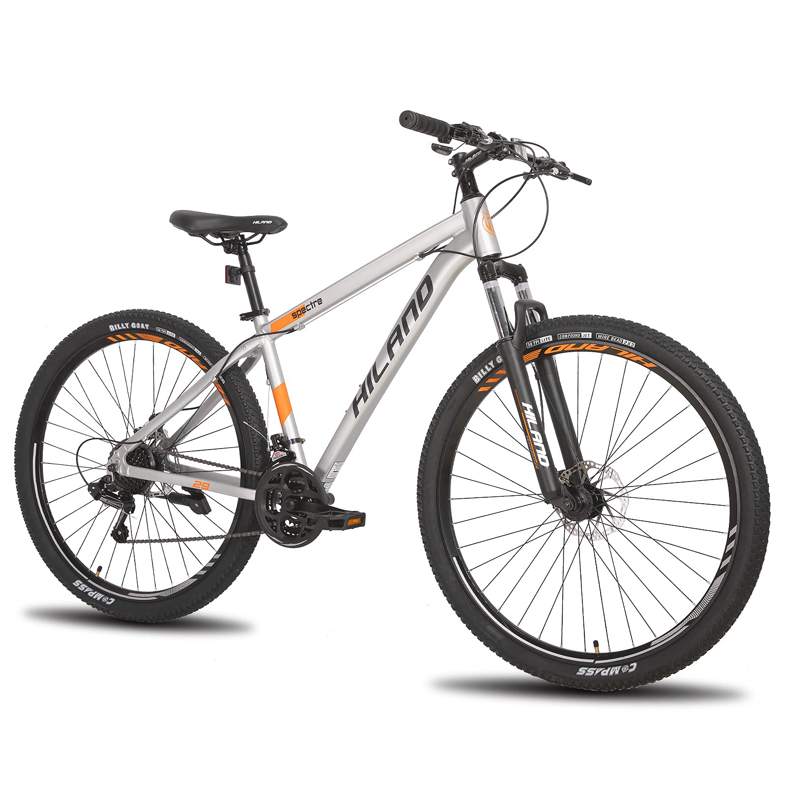 Hiland Mountainbike MTB mit 29 Zoll Speichenrädern Aluminiumrahmen 21 Gang Schaltung Scheibenbremse Federgabel grau für Damen und Herren