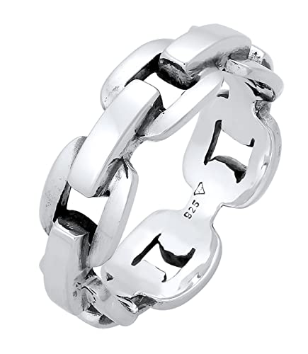 Kuzzoi Massiver Herrenring ( 8mm) im Ankerketten Design, Bandring für Männer aus 925 Sterling Silber poliert, Lifestyle-Ring im Ketten Look, Ringgröße 58