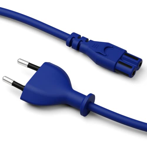 Pedestal Power Cable 7,5m (Blau) | Stromkabel 2 Polig - TV Kabel Kompatibel mit Playstation und Xbox | Euro Netzkabel für Kaltgeräte | Kaltgerätekabel Fernsehkabel mit Euro Stecker (Euro 8)