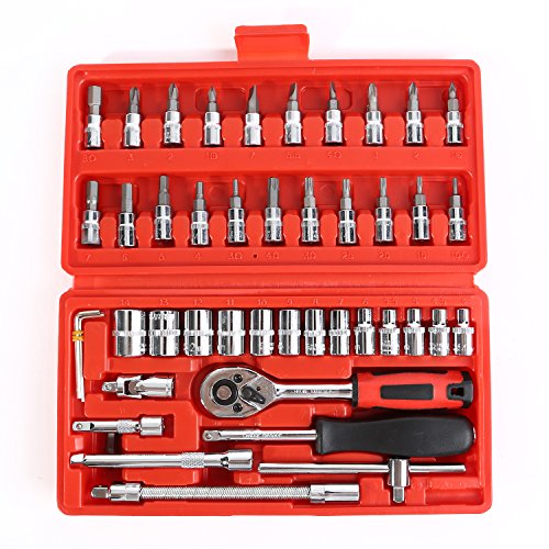 CICMOD 46 Teilige 1/4" 6,3 mm Schraubendreher Steckschlüssel Werkzeugkoffer Aktentasche mit Steckschlüsseleinsätzen Sechskant Ratschen und Schraubendrehereinsatz Werkzeug Set