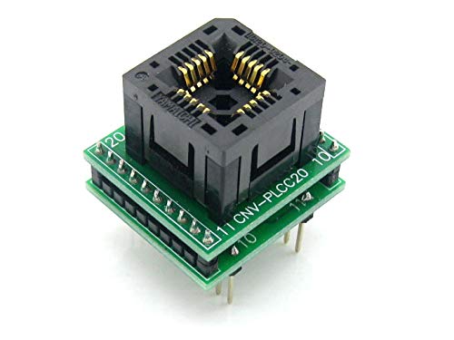 pzsmocn Coverless Programming Connector/Converter/Adapter PLCC20 to DIP20 (with PCB), 20-Pin, 1.27mm Pitch, Yamaichi IC Test Burn-in Socket Adapter, Applied to PLCC20 Packages.