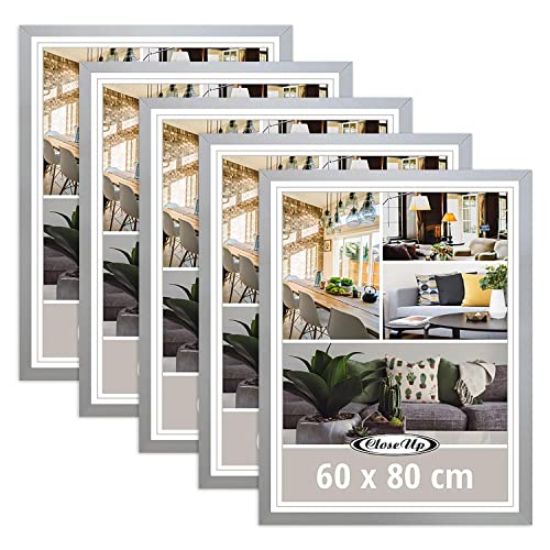 Close Up Bilderrahmen, Posterrahmen, 60 x 80cm, 5er Set - Silber, für groÃŸformatige Poster, PVC Scheibe