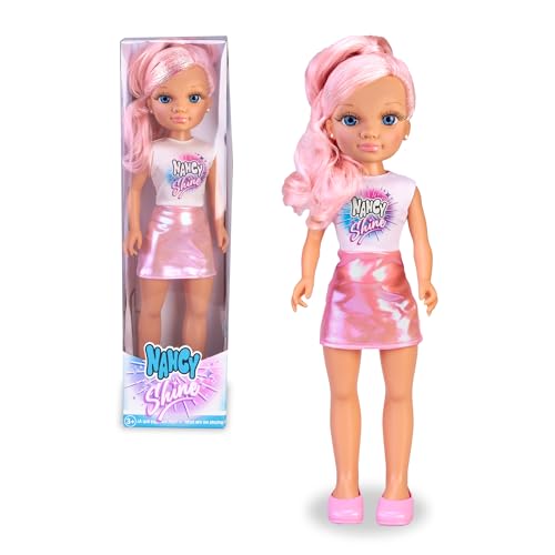 Nancy Shine - Pink, Puppe mit langen Haaren mit metallischen Strähnen in Rosa, Metallic-Rosa und weißem Oberteil und passenden rosa Schuhen, 3 Jahre
