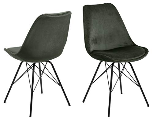 AC Design Furniture Emanuel Esszimmerstühle 2er Set, B: 48,5 x H: 85,5 x T: 54 cm, Waldgrün/Schwarz, Samt/Metall, 2 Stk