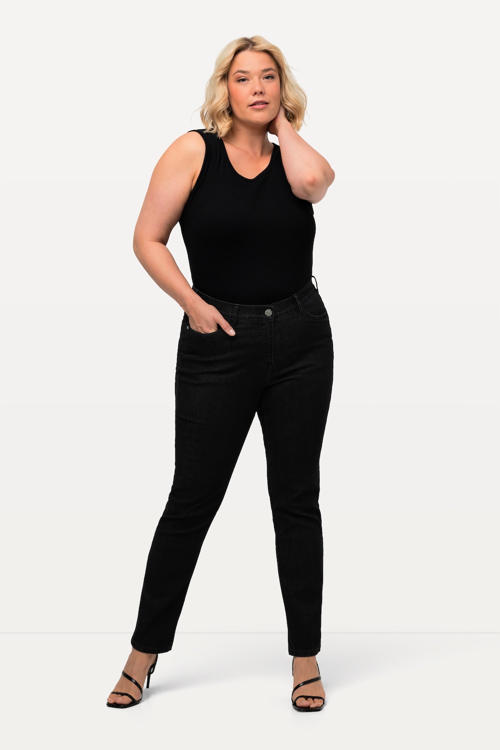 Ulla Popken Damen Sammy, Slim, Komfortbund, 5-Pocket Jeans, Black, (Herstellergröße:54)