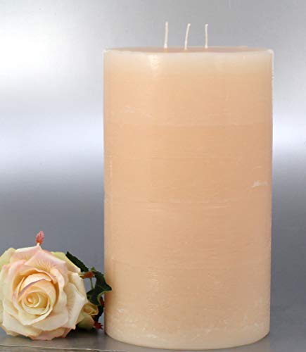 3 Docht Rustic-Kerze mit Struktur, Farbe: Champagner, Crem - Höhe: 20 x 12 cm Ø. Eine schöne Rustik-Kerze für Ihr Zuhause. 3 Wick Pillar Candles. (4009)