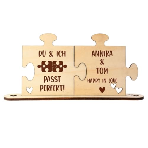 4you Design Holz-Puzzle personalisiert mit 2 Namen Romantisches Geschenk für Erwachsene – handgefertigt in Deutschland – Tischdeko für Paare 12x 21,7cm