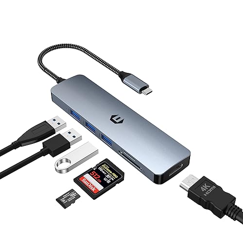 USB C Hub, oditton 6 in 1 Laptop Dockingstation, 5 Gbps Datenübertragung, 4K HDMI, 3 x USB 3.0, SD/TF Kartensteckplatz, ideal für die meisten Typ-C-Geräte