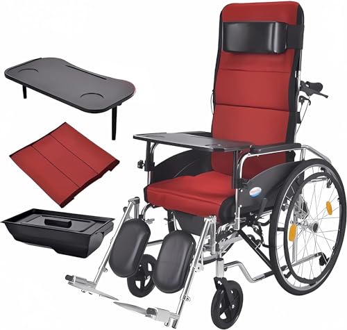 Faltbar Leicht Aktivrollstuhl Multifunktions Rollstuhl, Verstellbare Rückenlehne Mit Esstisch Und Bettpfanne, Pflege Rollstuhl Für Die Wohnung